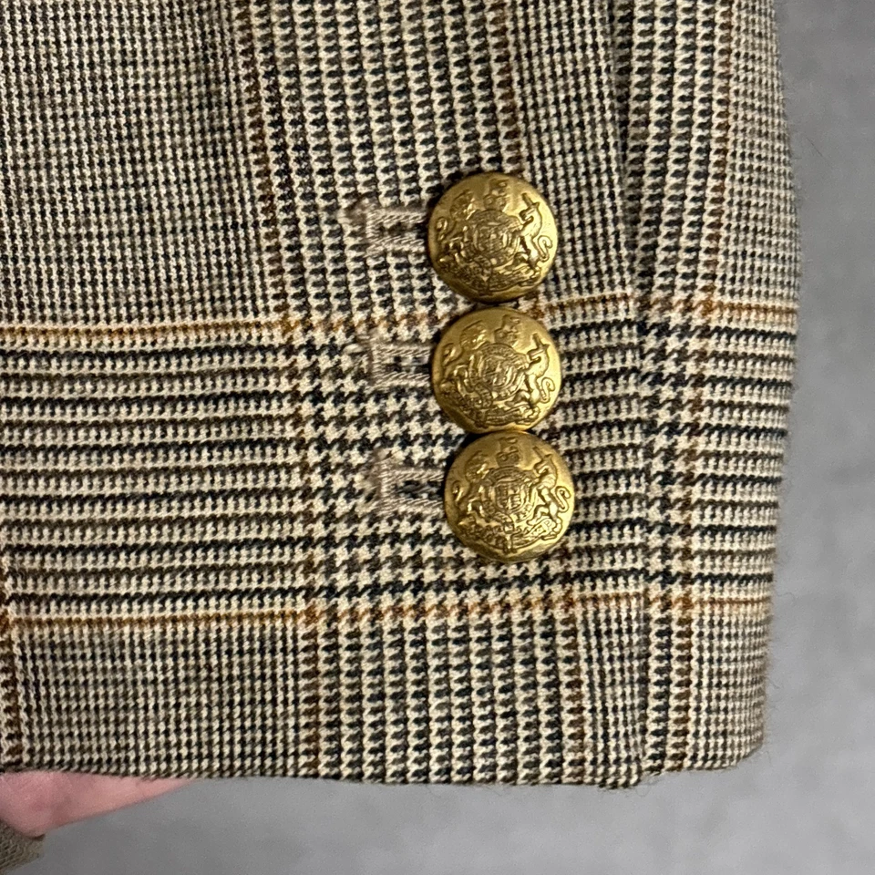 J Crew Blazer 4 Tan Plaid Check Schoolboy Moon Wool Blend British Career Work - Image 4 of 4