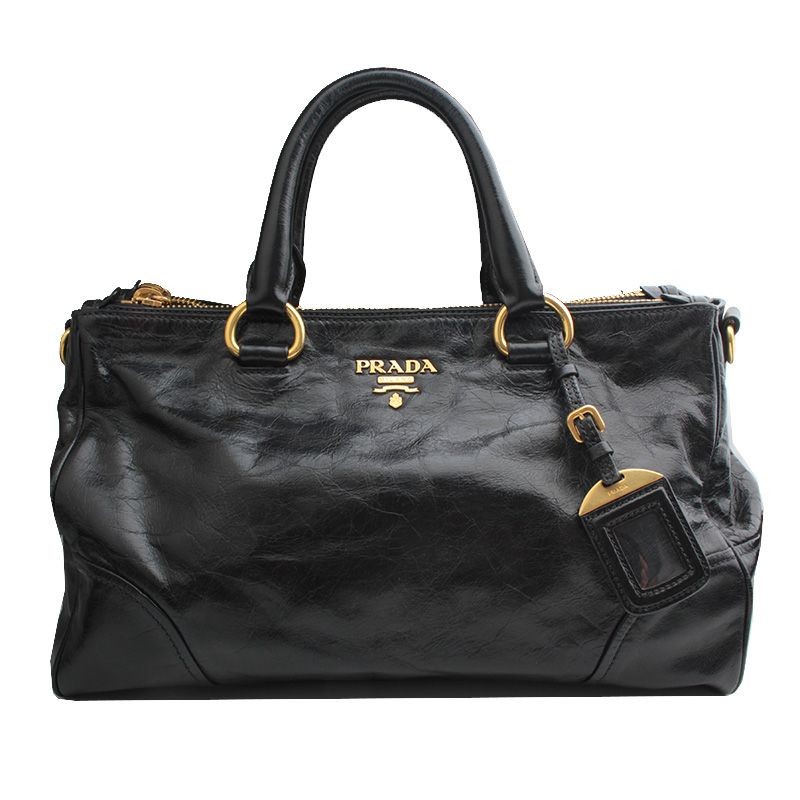 Prada Black Vitello Shine Vintage Shoulder Bag 129217040 | eBay