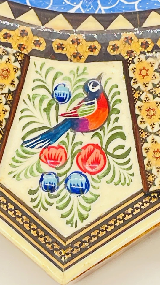 Винтажные кварцевые настенные часы персидский маркетри 16,75 дюйма 3 стрелки синие декоративные работы - Изображение 2 из 4