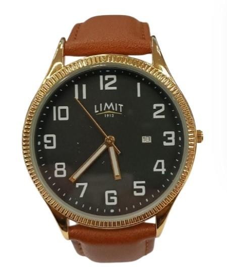 Gents Easy to Read Dress Watch with Blk Dial & Brown Strap & Date Limit Mdl 5797