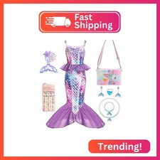 Wudiatae Mermaid Costume for Girls 3-12, Mermaid Tail Dress with Jewelry Purse