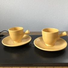 Vintage Fiesta Yellow Sunflower Demitasse Cups & Saucers 