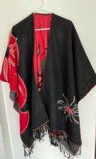 Vintage Multicolor Reversible Cape Shawl OSFM