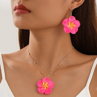 Soft Ceramic Simulation Flower Necklace & Earrings Set for Women
