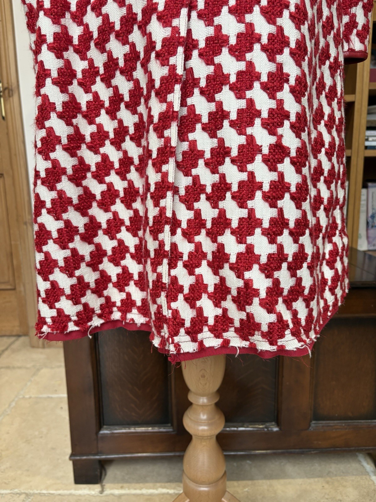 Prada Red & White Houndstooth Vintage Coat With Black Details Size 40 UK 8 image 8