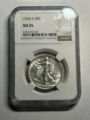 1934 S WALKING LIBERTY HALF DOLLAR NGC AU55 BRIGHT WHITE TOUGH DATE
