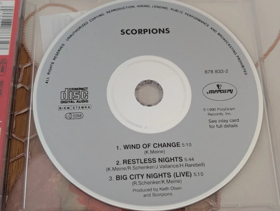 Scorpions Wind of Change 1990 CD Maxi Single Mercury Big City Nights Restless Ni - Bild 3 von 4