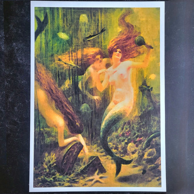 Mermaids with Treasure Chest and Mirror by Albert Guillaume High Quality Print