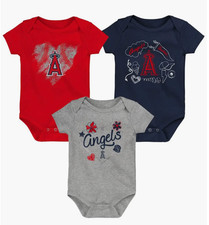 Los Angeles Angels Girls Newborn  Infant 3-Pack Batter Up Bodysuit Set 3-6 mos
