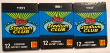 Topps 1991 Stadium Club NHL Ice Hockey 3 Premium Sealed Packs, 12 Cards Each