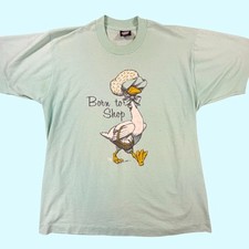 Vintage 80s Born to Shop T Shirt Large Duck Shopping Made in USA Single Stitch