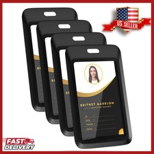 4 Pack Sliding Black ID Badge Holder, Heavy Duty Plastic ID Badge