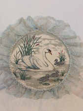 Vintage Swan Nursery Wall Art Lace Ruffle Frame Cottagecore Cross Stitch Pattern