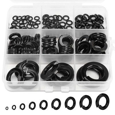 Sieqioor 158Pcs Spring Lock Washer Assortment Kit, 6# 8# 10# SAE Black 