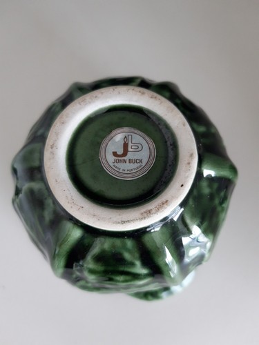 Vintage John Buck Portuguese Majolica Cabbage Leaf Lidded Condiment Pot & Spoon - Picture 3 of 7