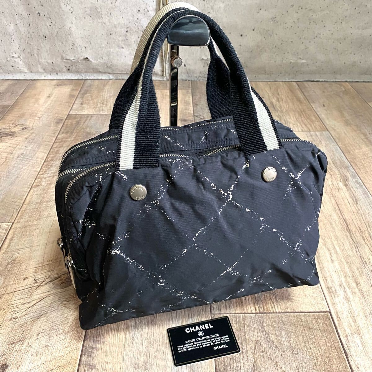 Chanel Mini Tote Boston Bag Canvas Black 5th Series Travel Line JP