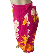 Vintage Women Size Medium To Large Y2K Floral Wrap Midi Skirt Tropical