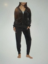 Felina Womens Tracksuit Black 2-Piece Velour Hoodie Jogger Soft Relaxed ,Size L