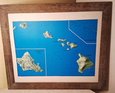 Framed 3D Hubbard Scientific Natural Color raised Relief Map Hawaii 19x23 R0