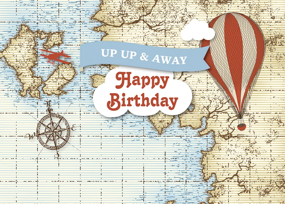 Telón de fondo globo aerostático carta náutica baby shower niño cumpleaños pancarta telón de fondo Foto 2 de 4