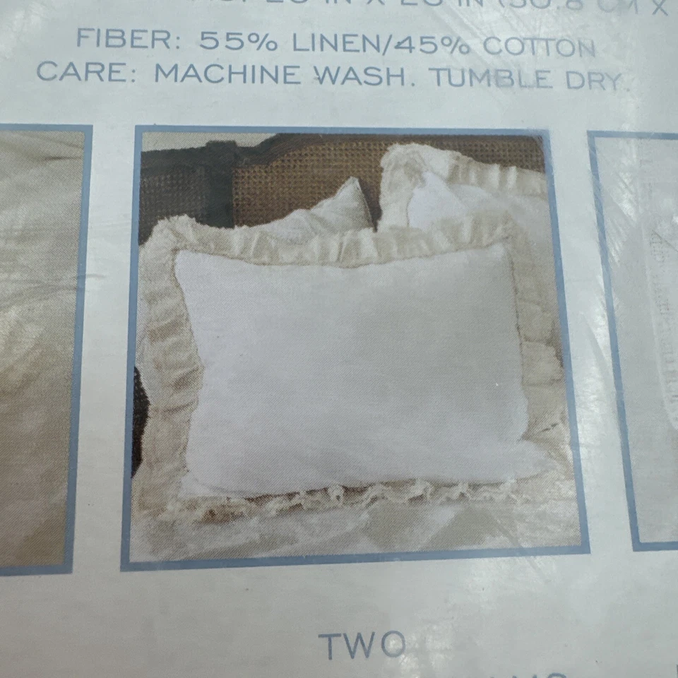 Simply Shabby Chic Linen Blend Raw Edge Ruffle Duvet Shams Full Queen Off White - Image 4 of 4