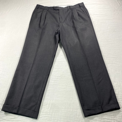 Santorelli Dress Pants Men 38x30 Black Wool Luxury Serge Straight Trouser Slacks