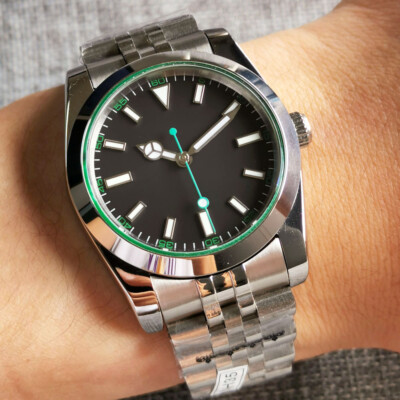 39mm NH35 Automatic Mens Watch Sapphire Crystal Jubilee Strap Sterile Black Dial