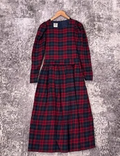 Vintage Laura Ashley Dress US 8 Womens Wool Red Tartan Plaid Midi Cottage