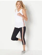Soulgani Active Petite Black Chaos & Beauty Side Stripe Cropped Legging New