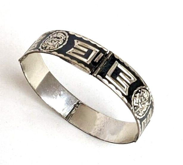 Mexican Sterling Silver Bracelet Etched 5/8" Wide Panel Link signed JC Eagle 4