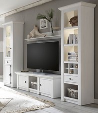 Wohnwand Schrankwand in Pinie weiß Landhaus Wohnzimmer Set 4-teilig 293 cm Hooge