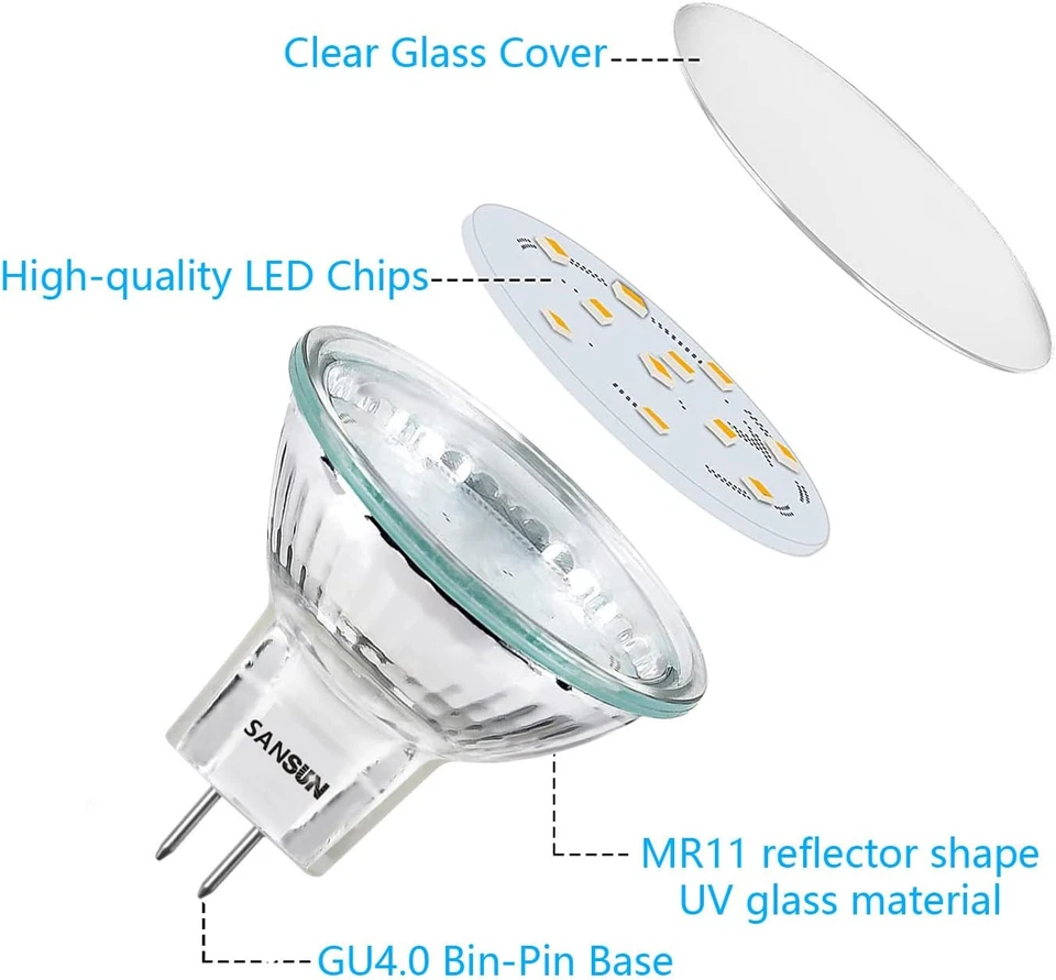 3W MR11 LED Landscape Light Bulbs, Low Voltage 12V 20W Halogen Replacement for O - Image 4 of 4