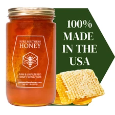 Raw & Unfiltered Honey with Comb 1lb. by Pure Southern Honey, New 2025 Crop