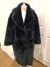 New Jakke Katie Faux Fur Long Coat Navy - Size M / Uk 10 Rrp £239