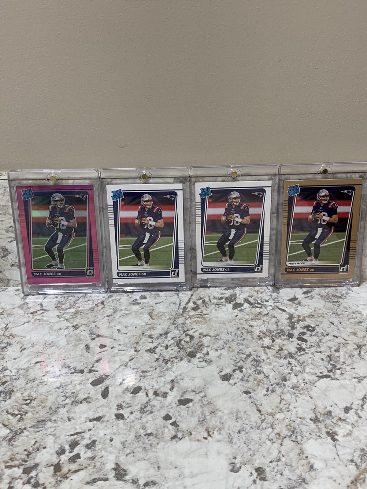 Mac Jones 2021 Donruss lot, Pink Optic RR, Bronze Press Proof RR, 2 Base RR (4)