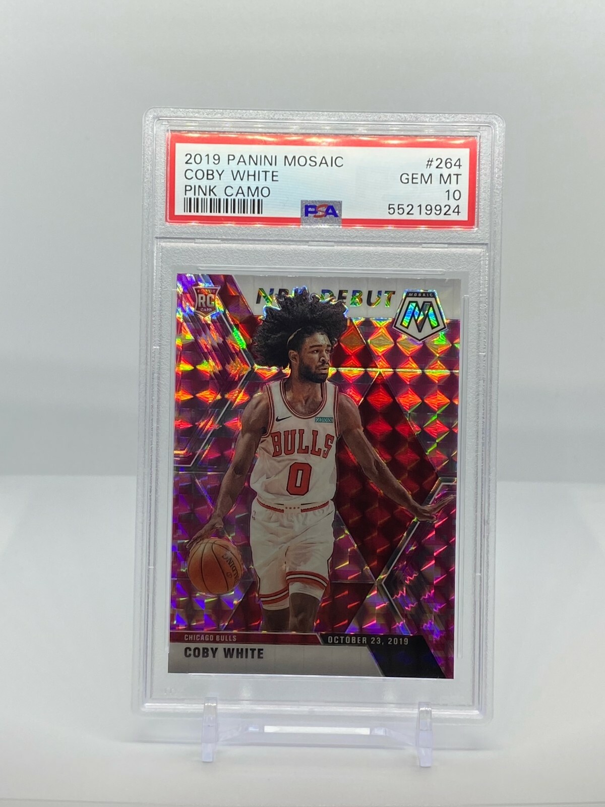 2019 MOSAIC COBY WHITE ROOKIE NBA DEBUT PINK CAMO PSA 10 GEM MINT