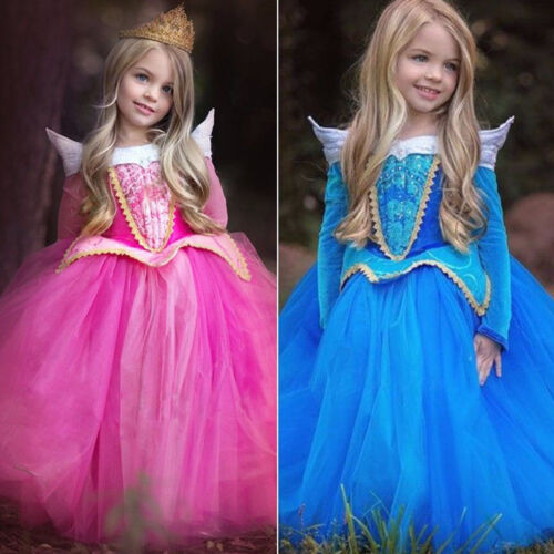 Girls Sleeping Beauty Princess Aurora Dress Costume Party Birthday Cosplay 3-8Y - Afbeelding 1 van 11