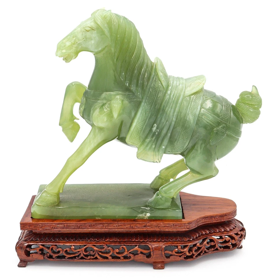 Estatuilla de caballo serpentino tallada de colección con soporte de madera 3,7 libras 8,5 x 7 x 2,5" Foto 2 de 4