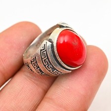 Red Coral Solid 925 Sterling Silver Statement Handmade Men's Ring, All Size M815