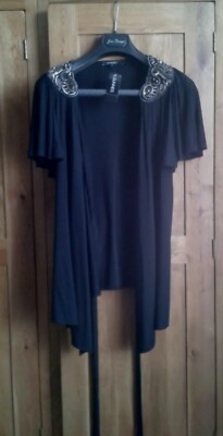 Dunnes Größe 14 Damen schwarz Schmuck Schulter Cardigan Neu mit Etikett 