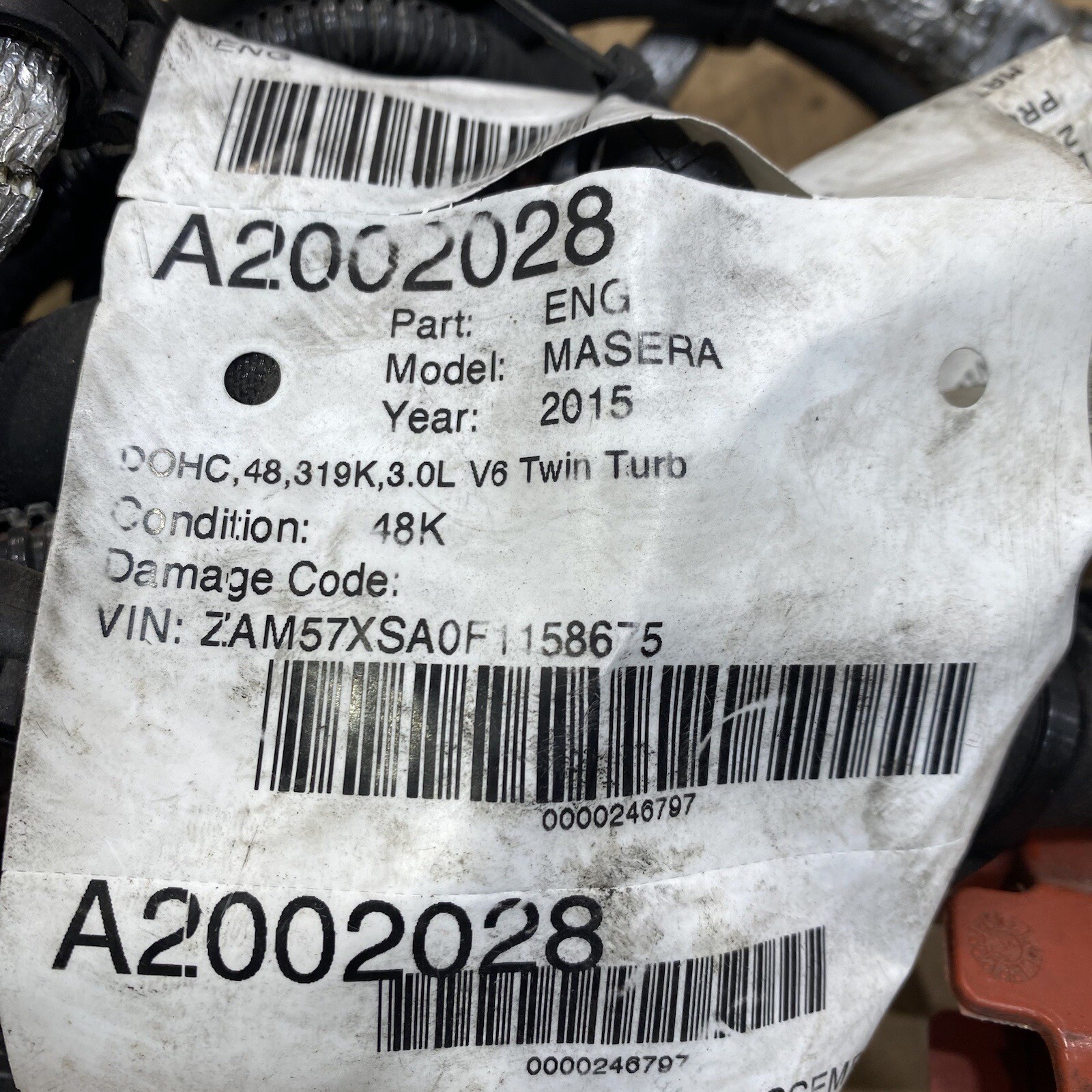 2015 Maserati Ghibli 3.0L S Q4 COUPE ENGINE WIRE HARNESS