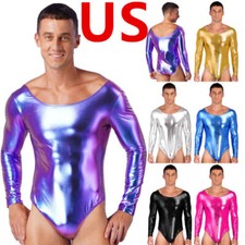 Men's Bodysuit Liquid Ballet Dance Leotard Patent Leather Catsuits for Club