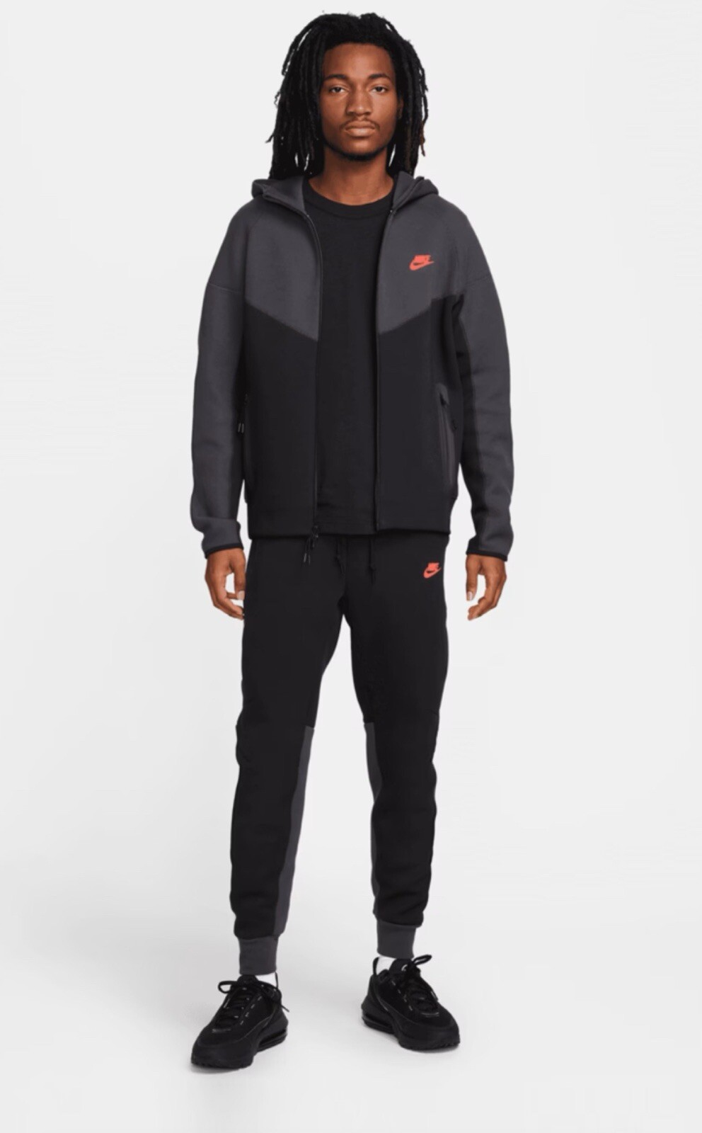 Nike Tech Fleece Nueva Temporada/Negro/Gris Humo Oscuro/Rojo Carmesí Claro/Talla M/RARO