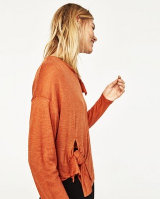 T-shirt ZARA A Nodo Manica Lunga – Colore Arancione/grigio Marna, Crop Top, Taglie M L XL - Foto 4