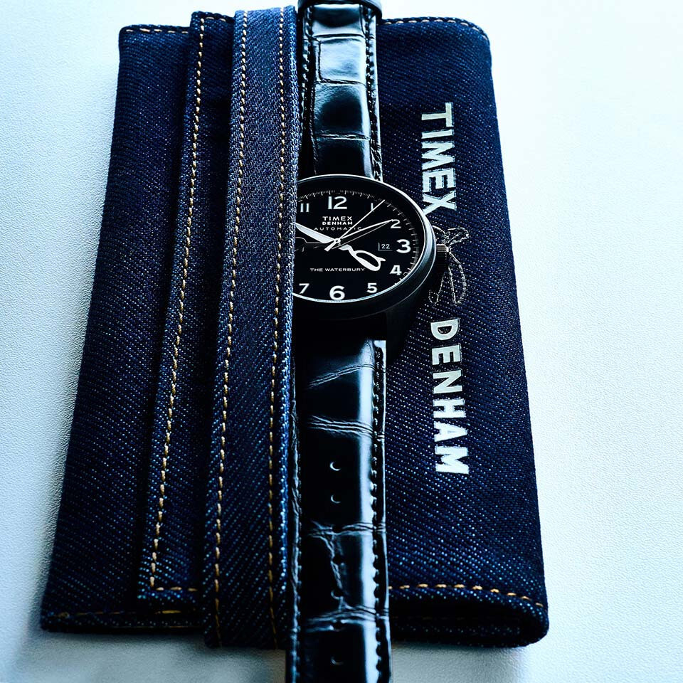 TIMEX × DENHAM コラボ レザー時計　自動巻き　定価¥72,600 TIMEX x DENHAM Waterbury Scissor Hands Limited Edition Men's