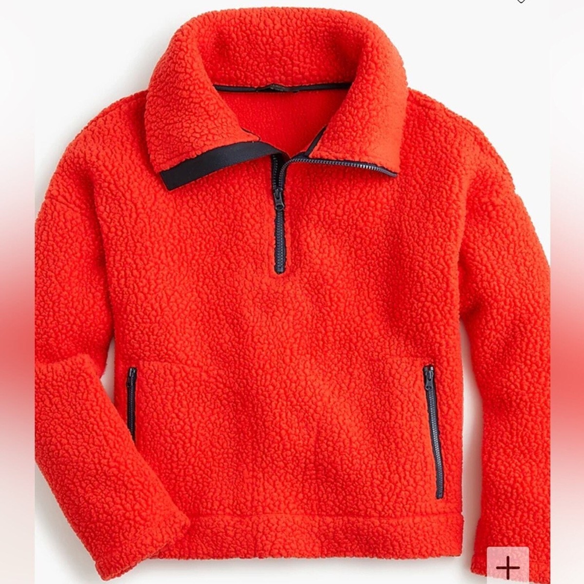 J crew S half zip polar tech Sherpa fleece pullover orange red