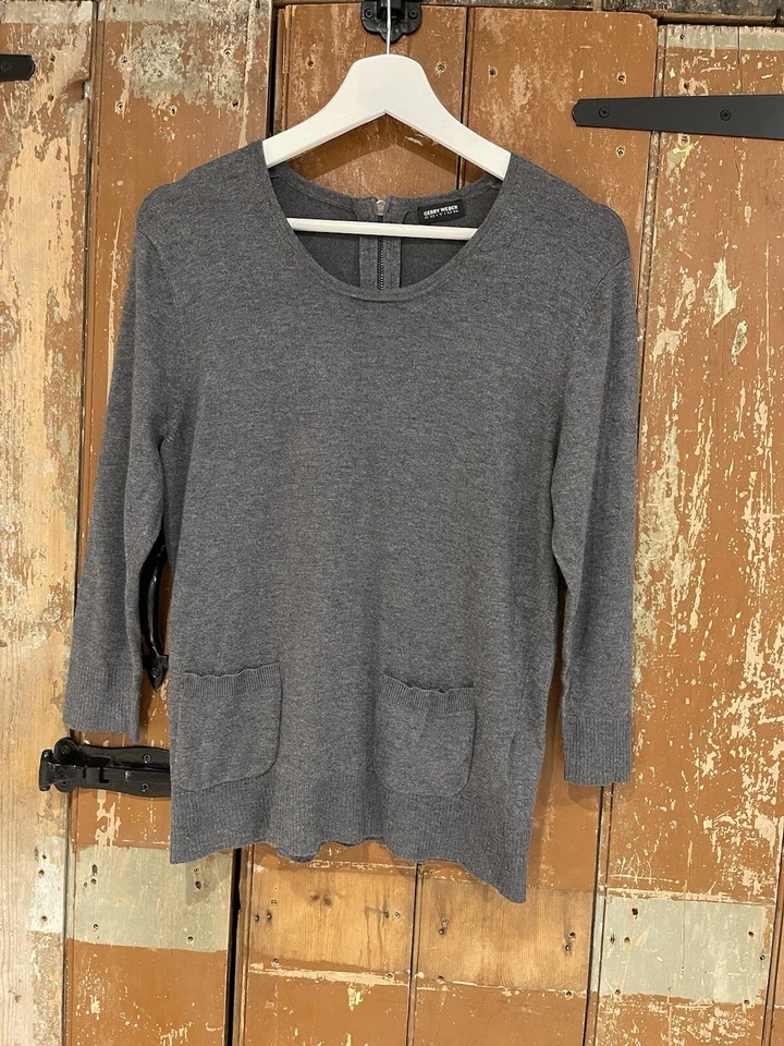 Suéter Jersey Edición Gerry Weber Gris Elastizado Manga 3/4 Cremallera Reino Unido 10 Foto 3 de 4