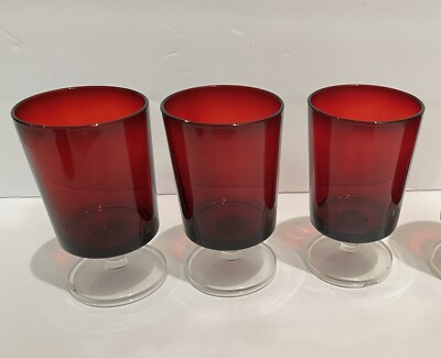 Ruby Red Stem Wine Glasses Luminarc Set OF 3 * MADE IN FRANCE * HOLDS 8 FL.OZ.