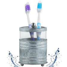 Autumn Alley Rustic Glass  Galvanized Farmhouse Toothbrush Holder