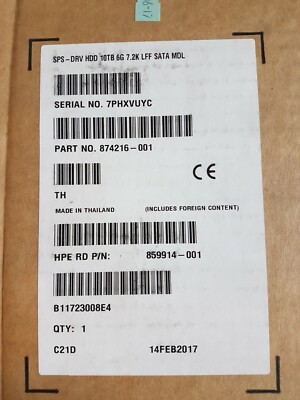 F/S HPE 10TB 6G 7.2K LFF SATA MDL HDD - 874216-001 / 859914-001